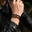 Load image into Gallery viewer, model wearing Natural Tiger Eye Leather Bracelet for son
