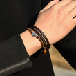 Load image into Gallery viewer, male model wearing a brown colored To My Son, Pray Through It Obsidian Leather Bracelet
