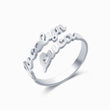 Load image into Gallery viewer, Silver Double Name Ring with the names Jocelyn and Luca on white background
