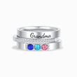 Load image into Gallery viewer, Silver variant of To Grandma, Love Grandkids Personalized Birthstones Ring with 3 birthstones, on white background
