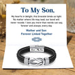 Load image into Gallery viewer, Mother and son together forever in heart braided leather bracelet in message card
