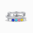 Load image into Gallery viewer, Silver variant of To Grandma, Love Grandkids Personalized Birthstones Ring with 4 birthstones, on white background
