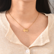 Load image into Gallery viewer, Female model wearing You Are My Daughter-in-Heart Personalized Disc Necklace gold variant with two discs
