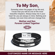 Load image into Gallery viewer, Photo of &quot;Mother and Son Forever Linked Together&quot; Personalized Magnetic Clasp Leather Bracelet and its message card
