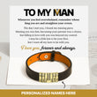 Load image into Gallery viewer, message card, card design and the gold personalized leather bracelet
