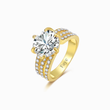 Load image into Gallery viewer, A gold six claw zircon ring with an engraved name on a white background
