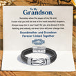 Load image into Gallery viewer, &quot;Grandmother and Grandson Forever Linked Together&quot; Braided Leather Bracelet on a SVANA Design Message card

