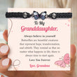 Load image into Gallery viewer, Message card for granddaughter featuring a Black Butterfly Charm Bracelet
