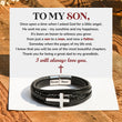 Load image into Gallery viewer, To My Son, Thank You For Being a Great Dad Leather Cross Bracelet with heartwarming message card
