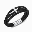 Load image into Gallery viewer, Silver cross leather bracelet for him, with message &quot;Love you forever&quot; in a white background
