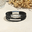 Load image into Gallery viewer, “Mother and Son Forever Linked Together” Infinity Leather Bracelet creative shot
