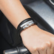 Load image into Gallery viewer, Model wearing a &quot;Mother and Son Forever Linked Together&quot; Magnetic Clasp Leather Bracelet
