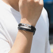 Load image into Gallery viewer, Model wearing a &quot;Mother and Son Forever Linked Together&quot; Magnetic Clasp Leather Bracelet
