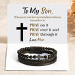 Load image into Gallery viewer, card design and message for To My Son, Pray Through It Obsidian Leather Bracelet
