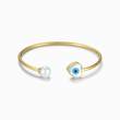 Load image into Gallery viewer, Heart &amp; Pearl Evil Eye Gold Bangle
