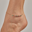 Load image into Gallery viewer, A model wearing Multicolored Evil Eye Gold Chain Ankle Bracelet
