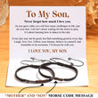 Load image into Gallery viewer, Mother and Son I Love You Morse Code Set Bracelets on  a personalized message card

