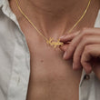 Load image into Gallery viewer, Close-up shot of Gold Custom Fairy Name Necklace worn by a model
