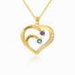 Load image into Gallery viewer, personalized gold heart necklace with name and birthstone for mom in white background
