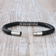 Load image into Gallery viewer, an unclapsed To My Son Love You Forever Braided Bracelet on top of a table
