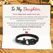 Load image into Gallery viewer, black To My Daughter, I Will Always Be With You Nautical Bracelet on a white personalized card

