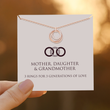Load image into Gallery viewer, 3 generation necklace with message card saying &quot;3 rings for 3 generations of love&quot;
