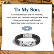 Load image into Gallery viewer, To My Son, I Love You Through and Through Linked Bracelet on a personalized message card
