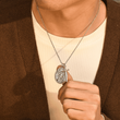 Load image into Gallery viewer, model wearing St. Michael Archangel Necklace
