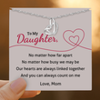 Load image into Gallery viewer, To My Daughter, Our Hearts Are Always Linked Together Interlocking Heart Necklace on a personalized message card
