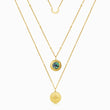 Load image into Gallery viewer, Multi-layered Star of David gold plated Emerald Necklace on a white background
