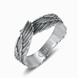 Load image into Gallery viewer, Top view of Personalized Silver Angel Wing Ring with white background
