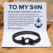 Load image into Gallery viewer, black To My Son Love You Forever Nautical Bracelet on a white customized card
