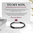 Load image into Gallery viewer, To My Son Love You Forever Thin Braided Bracelet on a white customized card
