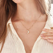 Load image into Gallery viewer, Crystal Moon Gold Necklace worn by model
