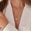 Load image into Gallery viewer, Multicolored Tree of Life Pearl Pendant Necklace worn by a model with white blouse
