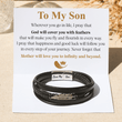 Load image into Gallery viewer, To My Son &quot;Love You To Infinity And Beyond&quot; Feather Bracelet on a white personalized card
