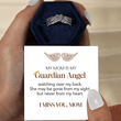 Load image into Gallery viewer, My Mom Is My Guardian Angel Personalized Wing Ring on a hexagon box with a personalized message card
