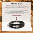 Load image into Gallery viewer, To My Son Love You Forever Cross Bracelet with a heartfelt message
