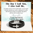 Load image into Gallery viewer, The Day I Lost You Leather Cross Bracelet with silver cross and clasp on a white personalized card
