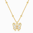 Load image into Gallery viewer, White Stone Butterfly Necklace Gold in a white background
