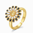 Load image into Gallery viewer, Colored Sunflower Adjustable gold plated Ring - Black-White on a white background
