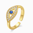 Load image into Gallery viewer, Blue Evil Eye gold adjustable ring
