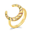 Load image into Gallery viewer, Crescent Moon gold plated Adjustable Ring on a white background
