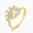 Load image into Gallery viewer, White Stone Lashed Evil Eye Gold Ring
