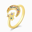 Load image into Gallery viewer, Stars And Moon gold plated Adjustable Ring on a white background
