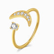 Load image into Gallery viewer, White Stone Crescent Moon gold plated Adjustable Ring on a white background

