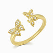Load image into Gallery viewer, Diamond Studded Triple Butterfly Adjustable Gold plated Ring in a white background
