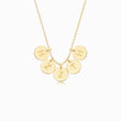 Load image into Gallery viewer, 5 gold disc pendants with engraved initial on gold necklace on white background

