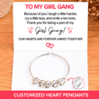 Load image into Gallery viewer, To My Girl Gang Personalized Heart Pendants Bracelet on a personalized message card
