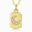 Load image into Gallery viewer, Jeweled Moon Gold plated Tag Necklace on a white background
